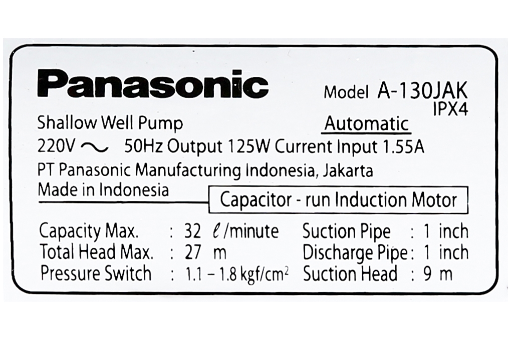 Máy bơm nước tăng áp Panasonic A130JAK (125W)