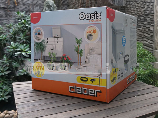 Bình chứa nước hẹn giờ, tưới nhỏ giọt tự động, cải tiến Claber 8054 25L Oasis Oasis Evolution