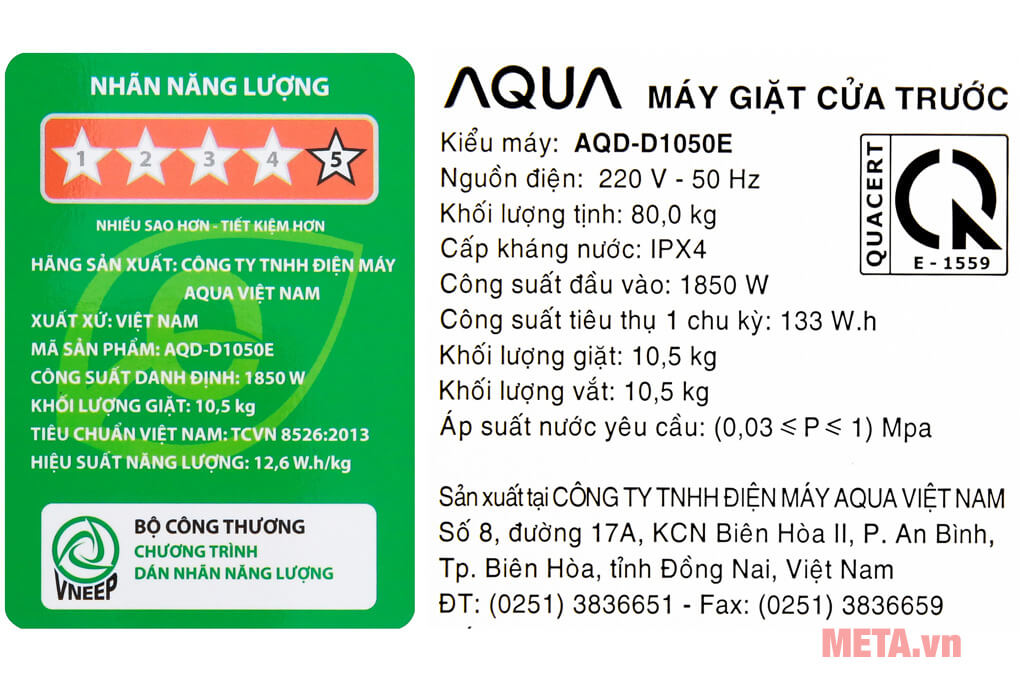 Máy giặt lồng ngang Aqua 10.5kg AQD-DD1050E.N - Vàng kim
