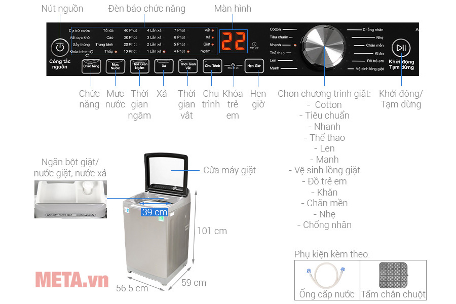 Máy giặt lồng đứng Aqua 10kg AQW-FR100ET.S