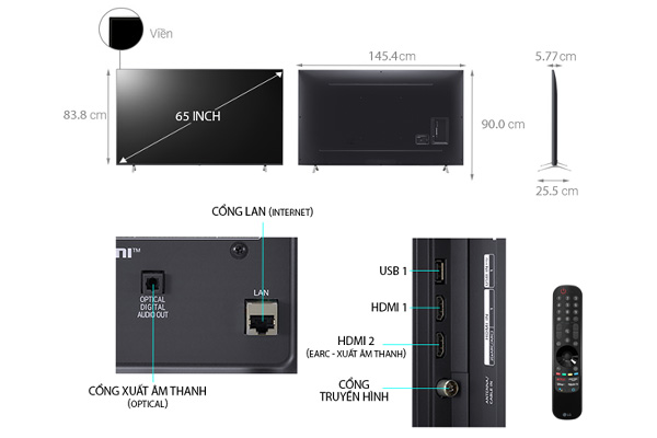 Smart Tivi LG 4K tràn viền 65 inch 65UP7720PTC ThinQ AI