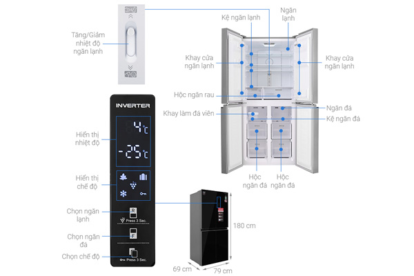 Tủ lạnh Sharp Inverter 572 lít 4 cửa SJ-FXP640VG-BK