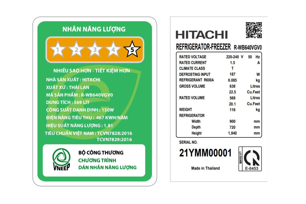 Tủ lạnh Hitachi Inverter 569 lít R-WB640VGV0(GBK) - 4 cửa