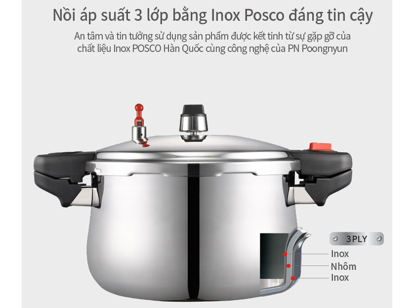 Nồi áp suất Inox 3 lớp PoongNyun PHSPC-25 - 13 lít