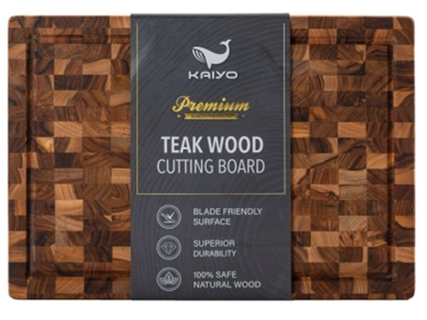 Thớt thái gỗ Teak đầu cây Kaiyo hình chữ nhật 30x20x2,5cm DC01