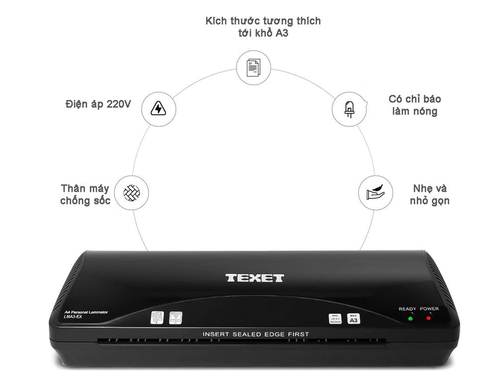 Máy ép nhựa Texet LMA3-EX (có kiểm soát nhả kẹt giấy)