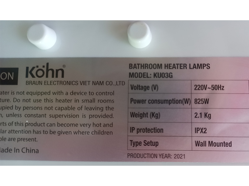 Đèn sưởi nhà tắm Braun Kohn KU03G