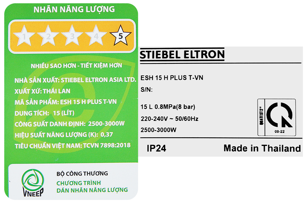 Máy nước nóng gián tiếp Stiebel Eltron 15 lít ESH 15 H Plus T-VN (2.500W)