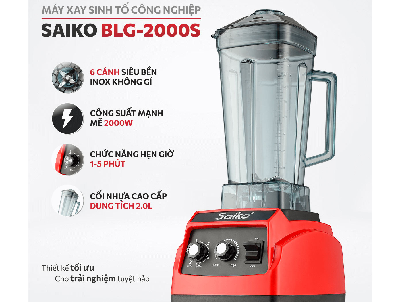Máy xay sinh tố công nghiệp Saiko BLG-2000S - 2 lít
