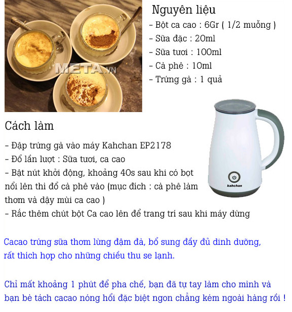 Cách tạo bọt cacao sữa trứng với máy đánh sữa Kahchan EP2178