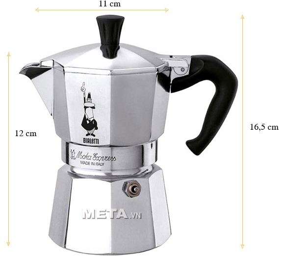 Kích thước của ấm pha cà phê Bialetti Moka Express 3TZ BCM-1162