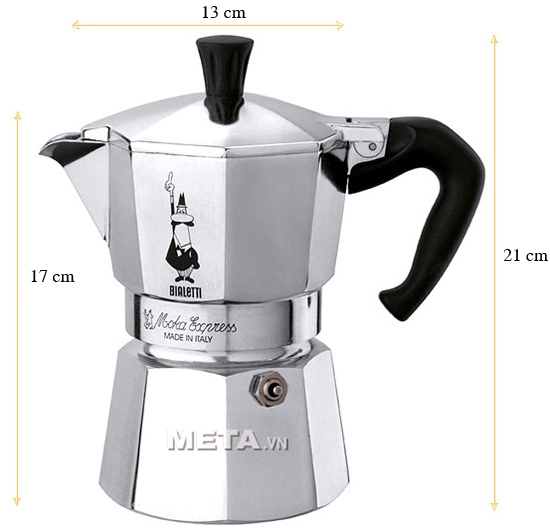 Kích thước của ấm pha cà phê Bialetti Moka Express 6TZ BCM-1163