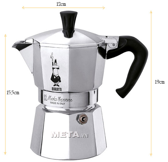 kích thước thực tế của ấm pha cà phê Bialetti Moka Express 9TZ BCM-1165