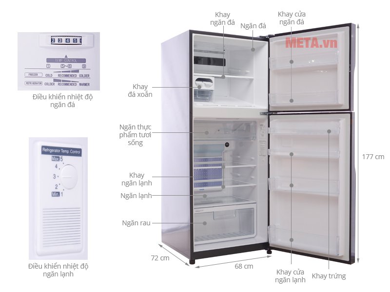 Tủ lạnh 2 cánh 395 lít Hitachi R-VG470PGV3