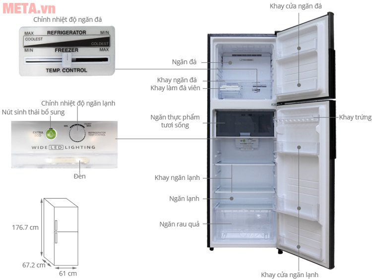 Cấu tạo của tủ lạnh Sharp inverter SJ-X346E-DS