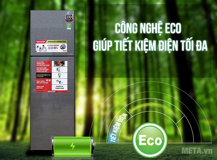 Chế độ etra eco của tủ lạnh gia đình J-TECH INVERTER SJ-X251E-DS giúp tiết kiệm 46% điện năng 