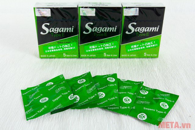 Bao cao su Sagami Type E có quy cách đóng gói hộp 5 chiếc