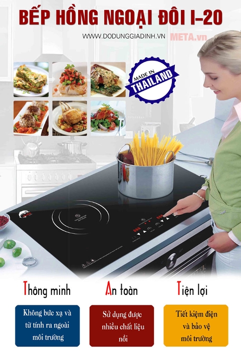 Bếp từ kết hợp hồng ngoại có khả năng điều chỉnh nhiệt độ bằng cảm ứng nhạy, hiện đại