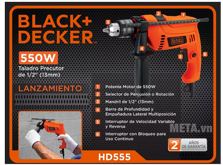 Máy khoan động lực Black&Decker HD555 có hộp đựng giấy Máy khoan động lực Black&Decker HD555 có hộp đựng giấy