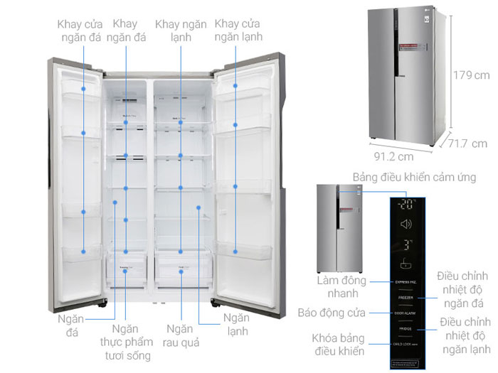 Cấu tạo các bộ phận của tủ lạnh LG Side by side