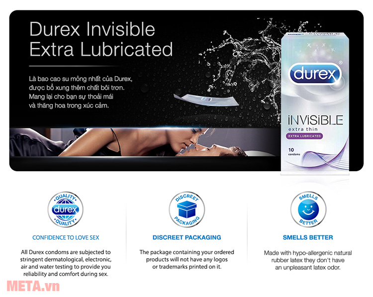 Bao cao su Durex Invisible Extra Lubricant (10 Cái / Hộp)