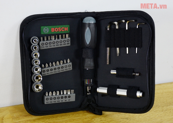 Bộ vặn vít đa năng Bosch 38 chi tiết 2607019506 có túi đựng màu xanh sang trọng