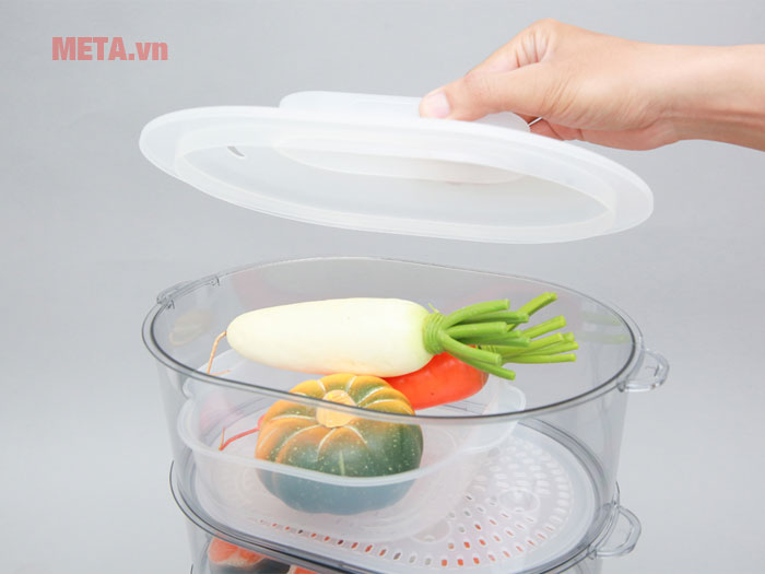 Khay được nước có thể tháo rời dễ dàng để vệ sinh nồi hấp