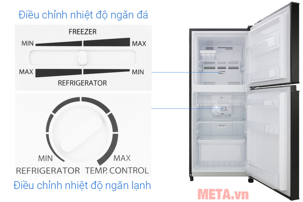 Tủ lạnh 2 cánh Toshiba GR-B22VU-UKG có núm vặn điều chỉnh nhiệt độ