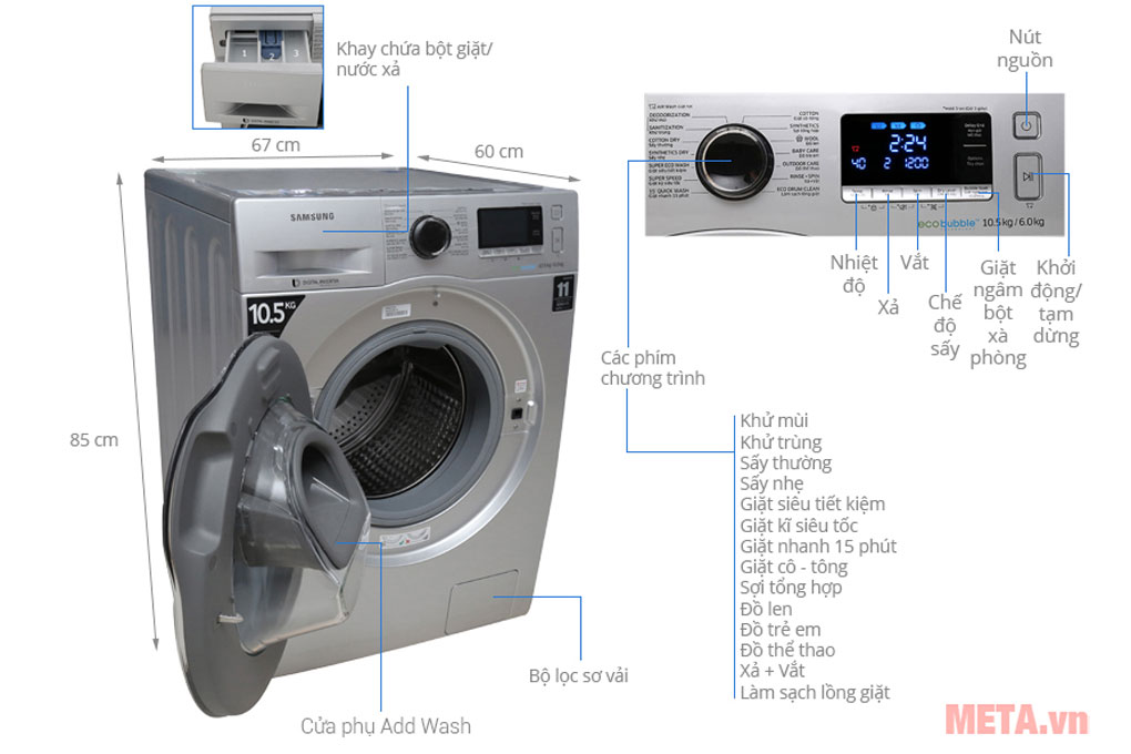 Cấu tạo của máy giặt sấy