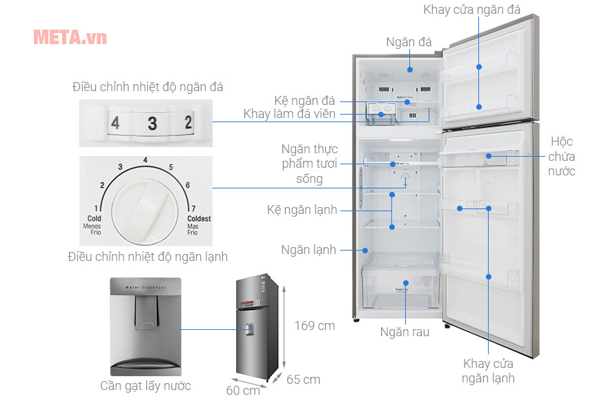 Cấu tạo chi tiết tủ lạnh LG Inverter GN-D315S