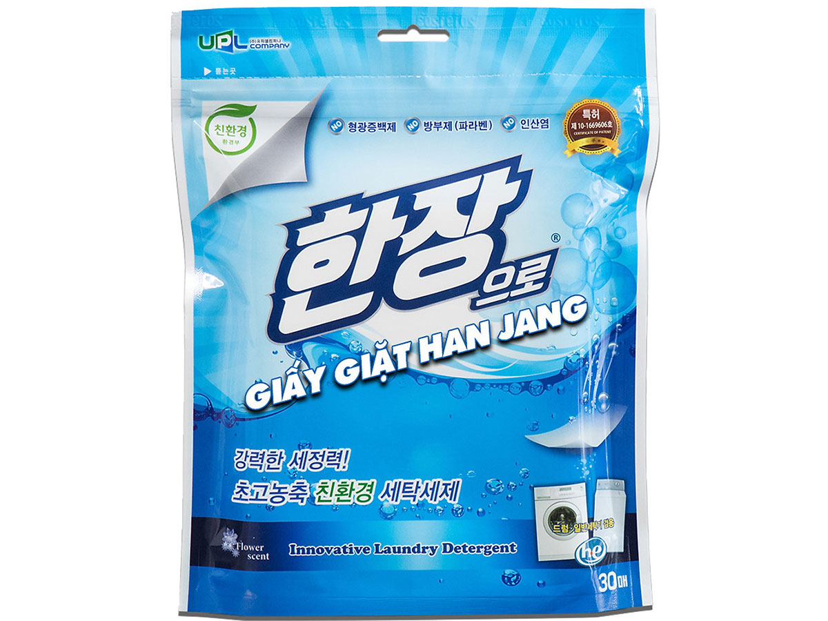 Giấy giặt quần áo Han Jang túi 30 tờ