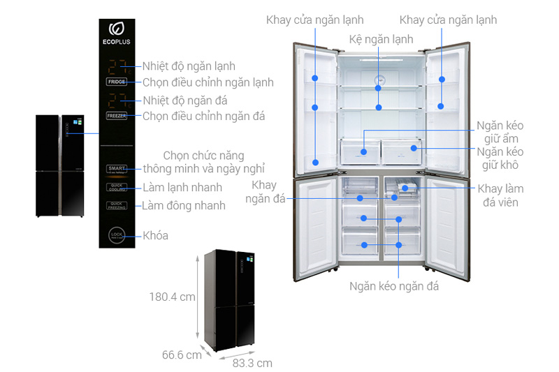 Cấu tạo tủ lạnh inverter Aqua AQR-IG525AM 456 lít