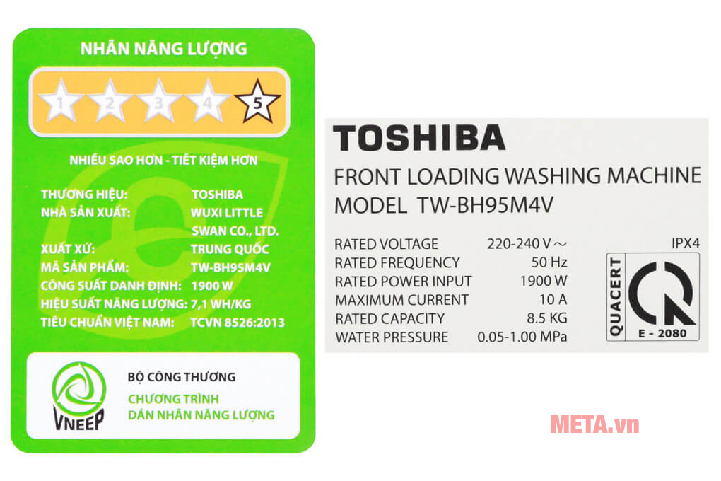 Máy giặt lồng ngang Toshiba Inverter 8.5 kg TW-BH95M4V (WK-màu trắng)