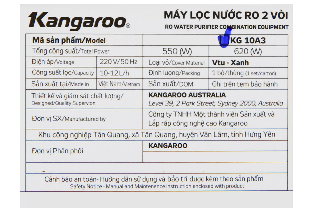 Máy lọc nước Kangaroo KG10A3VTU 10 cấp lọc, 2 vòi (Nóng/lạnh và RO)