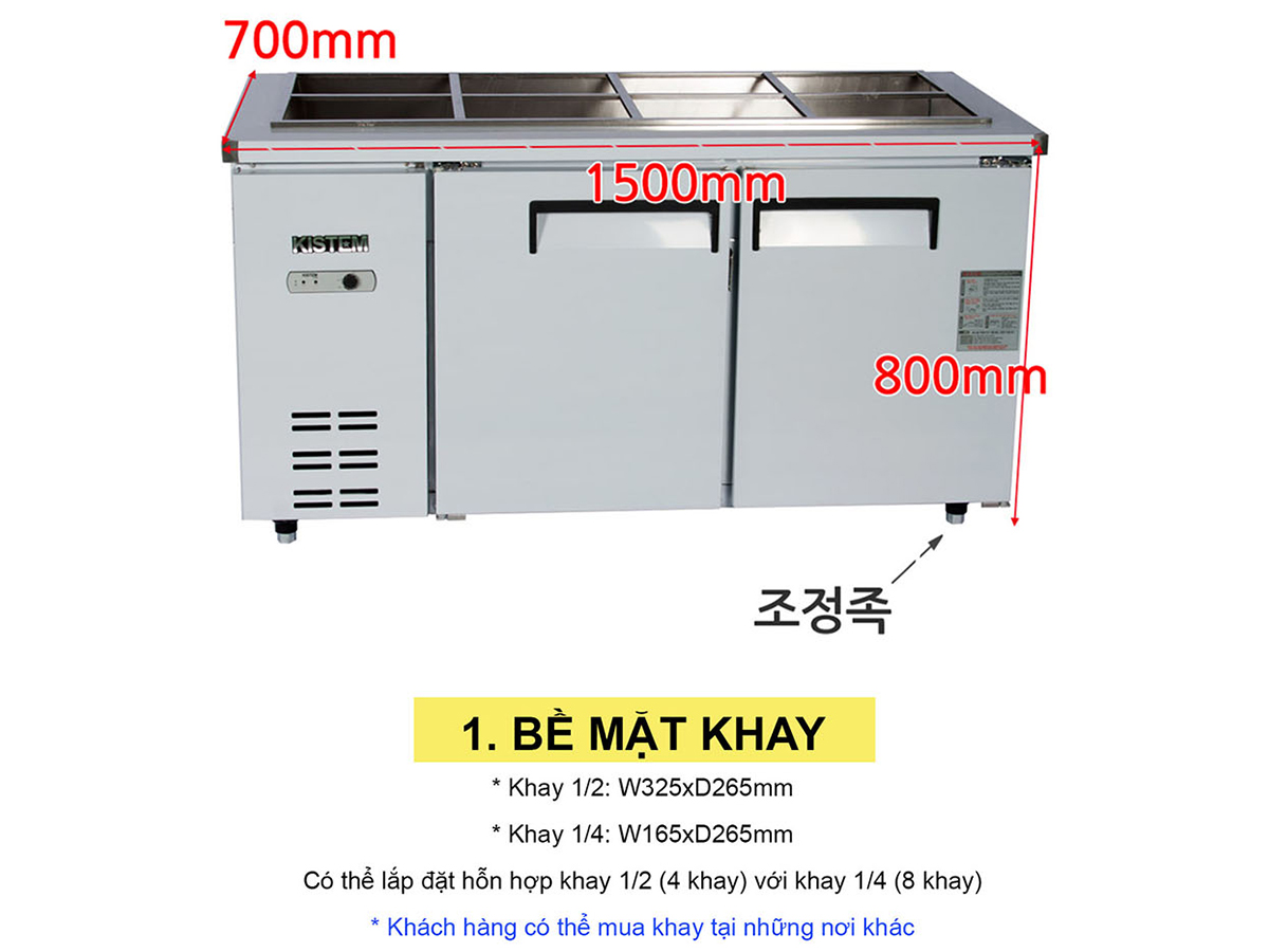 Tủ khay lạnh salad 1500mm KIS-XDB15R - 405 lít