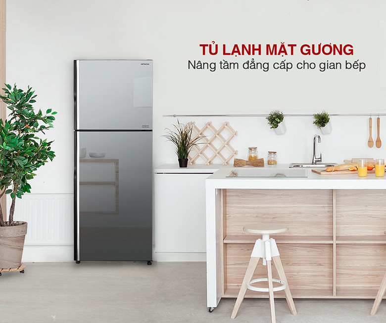 Tủ lạnh màu đen, mặt gương 