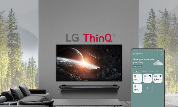 Kết nối và điều khiển qua điện thoại bằng ứng dụng ThinQ hoặc LG TV Plus