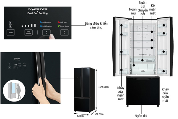Tủ lạnh Hitachi 451 lít R-FWB490PGV9(GBK)