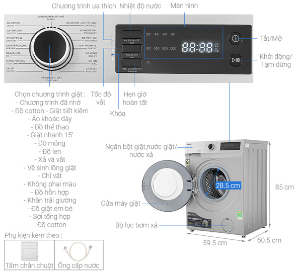 Kích thước máy giặt lồng ngang Toshiba TW-BK105S3V (SK)