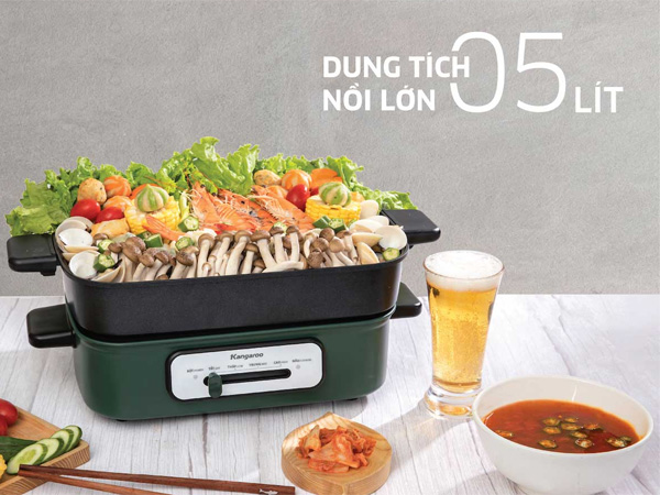 Nồi lẩu nướng điện 2 tầng Kangaroo KG5EGH sở hữu dung tích lớn, lên đến 5 lít