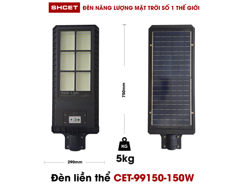 Đèn năng lượng mặt trời Solar SHCET CET-99150-150W (chiếu sáng 120m2, chưa gồm chân đế)