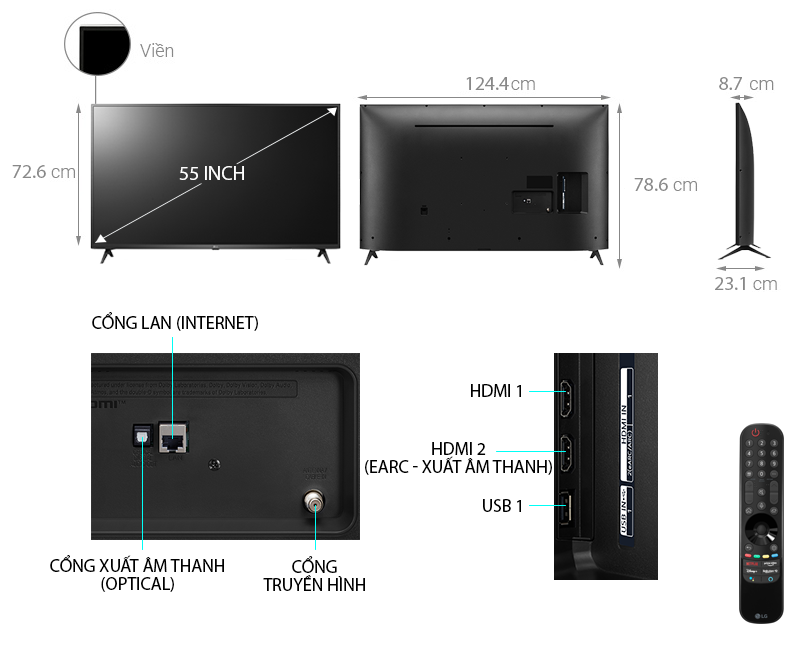 Smart Tivi LG 4K 55 inch 55UP7550PTC ThinQ AI (Mới 2021)