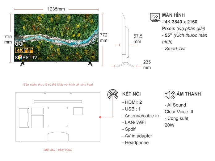 Smart Tivi LG 4K tràn viền 55 inch 55UP7720PTC ThinQ AI