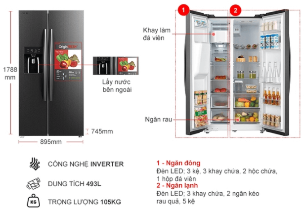 Cấu tạo tủ lạnh Toshiba Inverter 493 lít GR-RS637WE-PMV