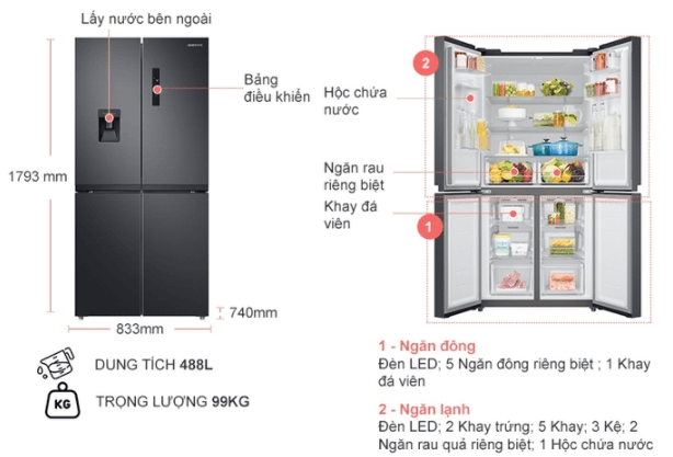 Cấu tạo tủ lạnh Samsung Inverter 488L 4 cửa RF48A4010B4/SV