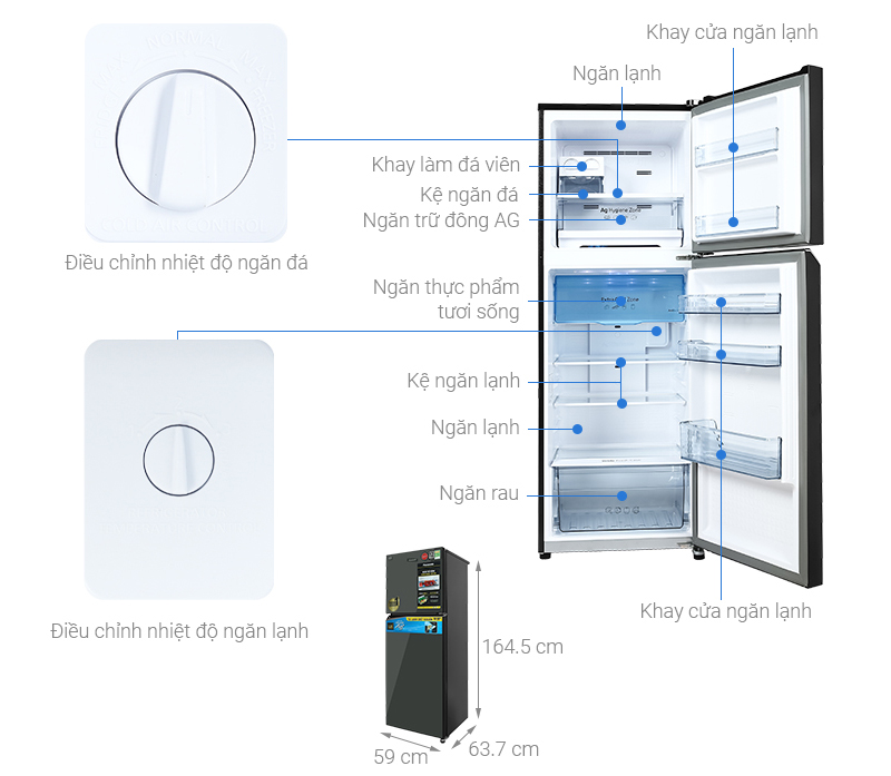 Cấu tạo tủ lạnh Panasonic Inverter 306L NR-TV341VGMV