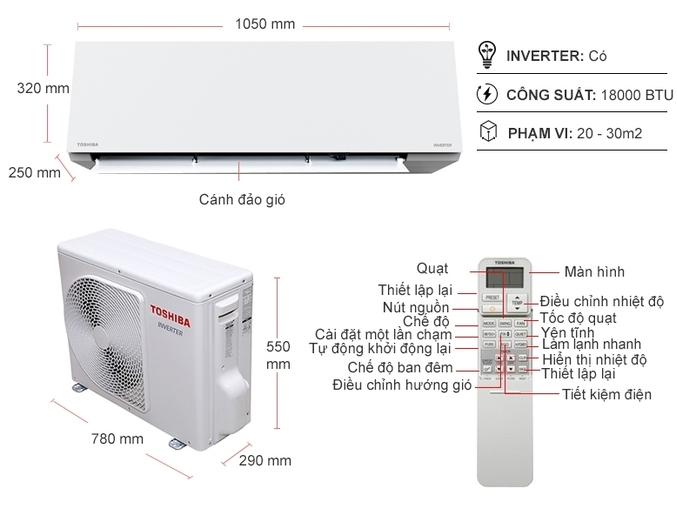 Máy lạnh Toshiba Inverter RAS-H18E2KCVG-V - 2.0HP