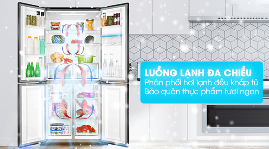 Tủ lạnh Aqua Inverter 456 lít AQR-IGW525EM (GB) ứng dụng công nghệ làm lạnh đa chiều 360 độ bảo quản thực phẩm toàn diện