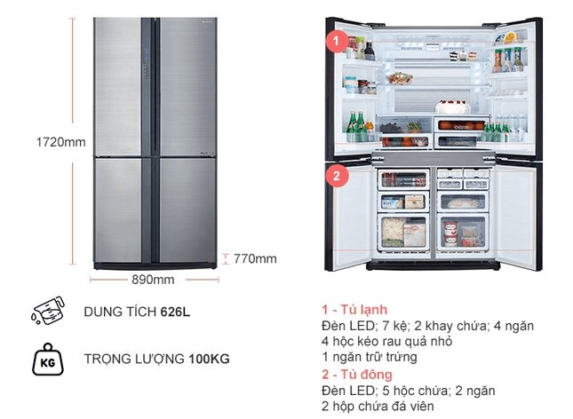 Cấu tạo tủ lạnh Inverter Sharp SJ-FX631V-SL 626 lít
