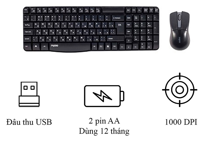 Bộ bàn phím và chuột không dây Rapoo X1800Pro